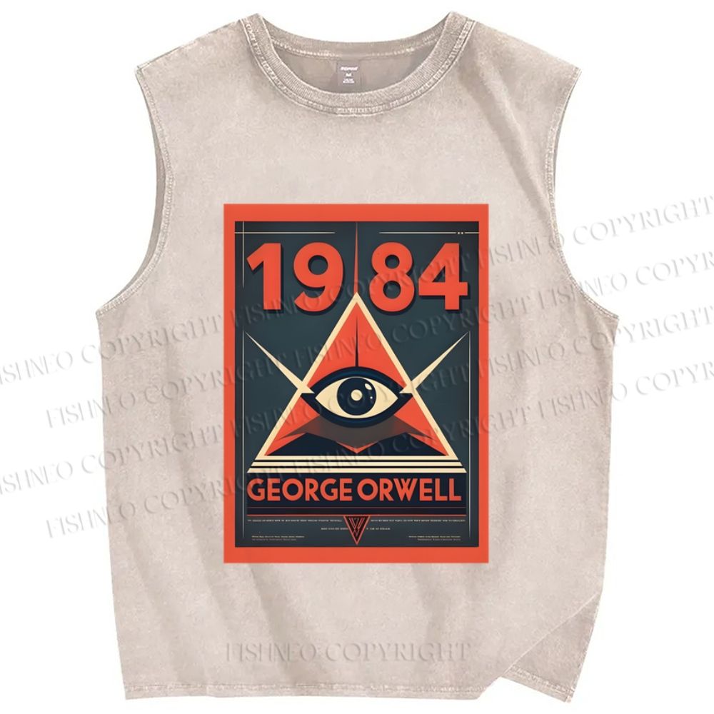 Unisex George Orwell's 1984 Vintage Eyes Printed Washed Tank Top