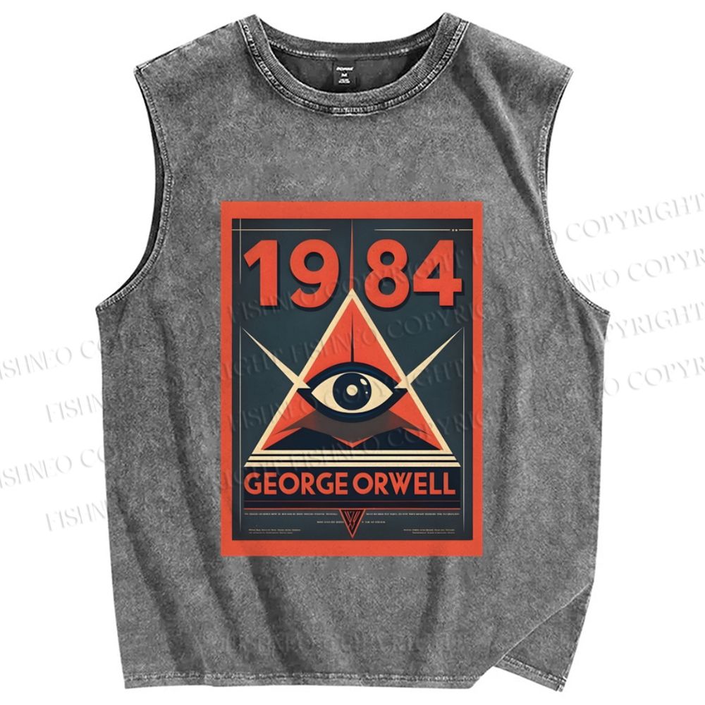Unisex George Orwell's 1984 Vintage Eyes Printed Washed Tank Top