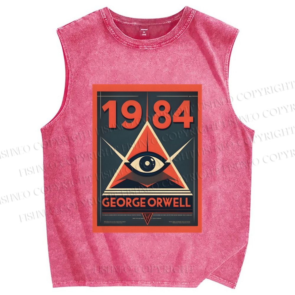 Unisex George Orwell's 1984 Vintage Eyes Printed Washed Tank Top