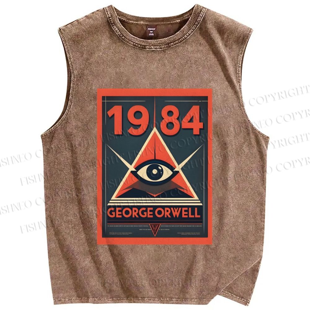 Unisex George Orwell's 1984 Vintage Eyes Printed Washed Tank Top