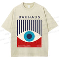 Unisex Bauhaus Geometric Eyes Printed Washed Tee