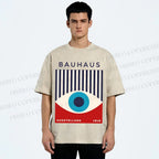 Unisex Bauhaus Geometric Eyes Printed Washed Tee