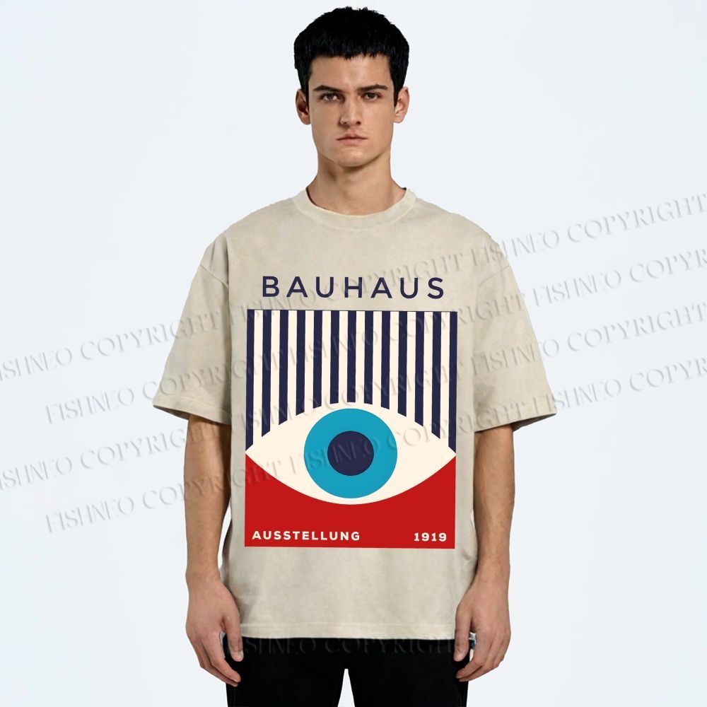 Unisex Bauhaus Geometric Eyes Printed Washed Tee