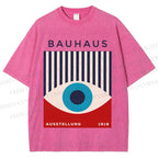 Unisex Bauhaus Geometric Eyes Printed Washed Tee