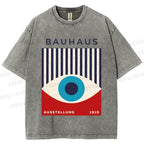 Unisex Bauhaus Geometric Eyes Printed Washed Tee