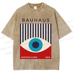 Unisex Bauhaus Geometric Eyes Printed Washed Tee