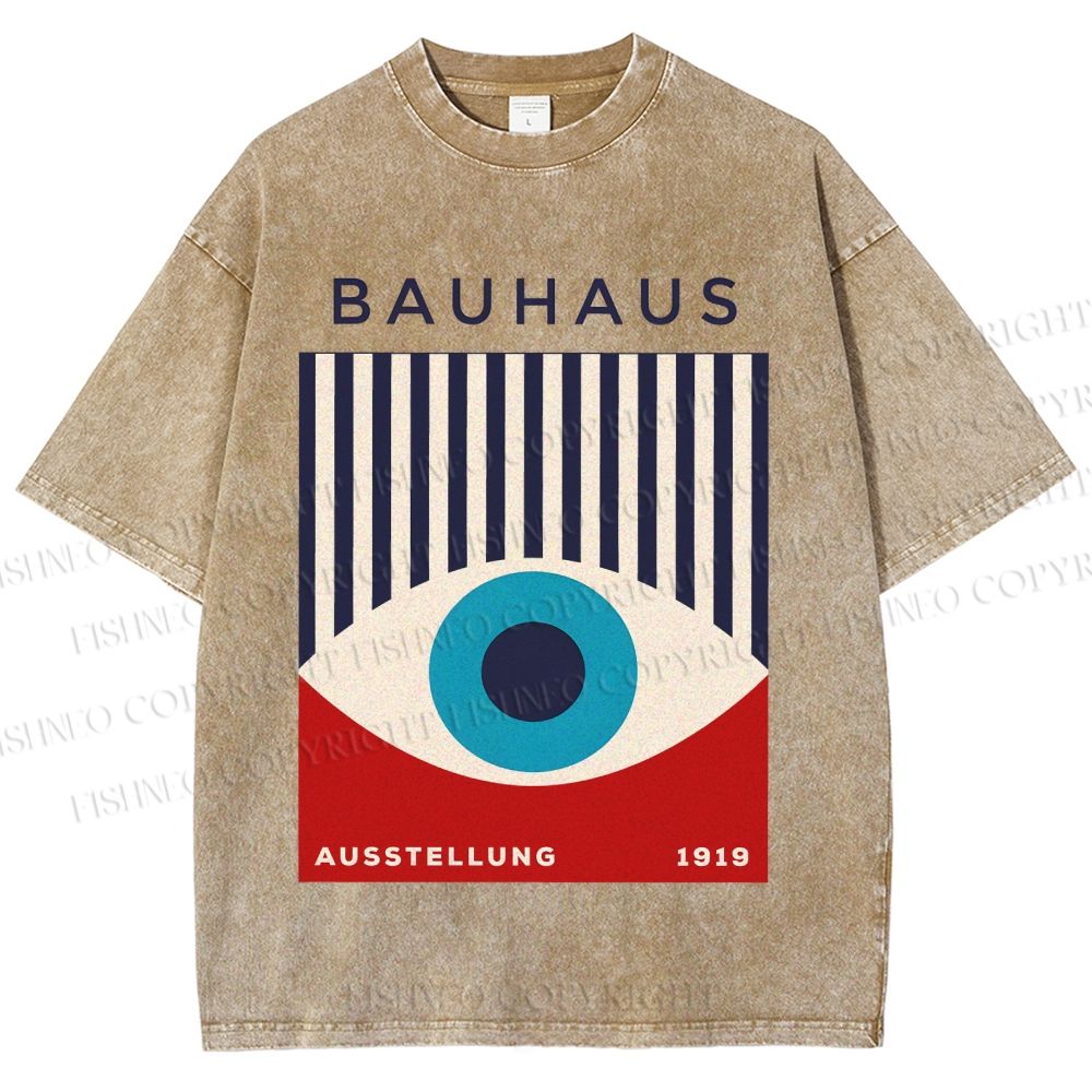 Unisex Bauhaus Geometric Eyes Printed Washed Tee