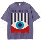 Unisex Bauhaus Geometric Eyes Printed Washed Tee