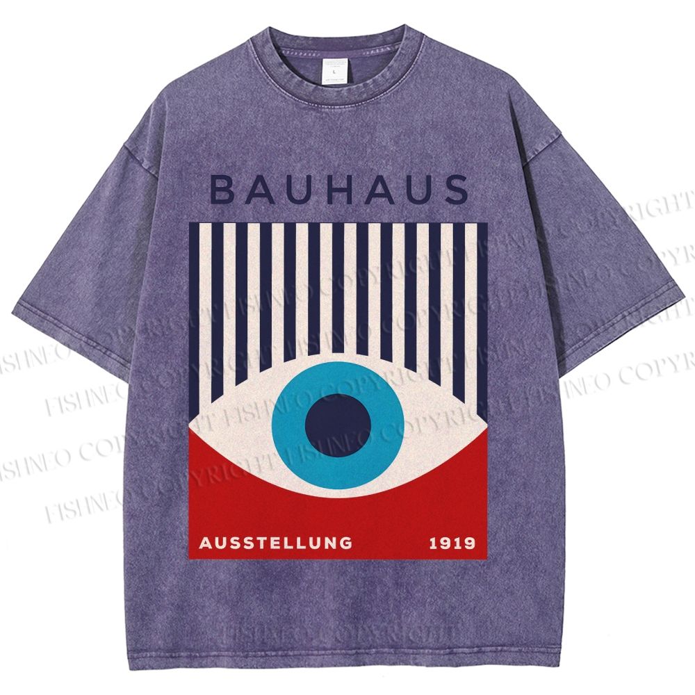Unisex Bauhaus Geometric Eyes Printed Washed Tee