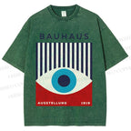 Unisex Bauhaus Geometric Eyes Printed Washed Tee