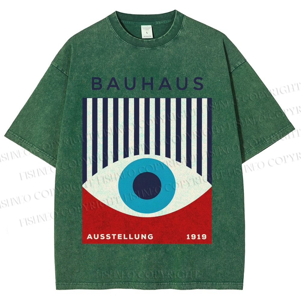 Unisex Bauhaus Geometric Eyes Printed Washed Tee