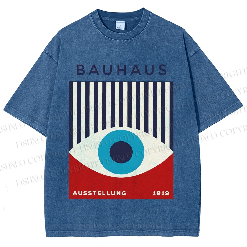Unisex Bauhaus Geometric Eyes Printed Washed Tee