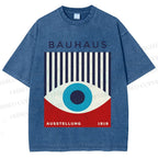 Unisex Bauhaus Geometric Eyes Printed Washed Tee