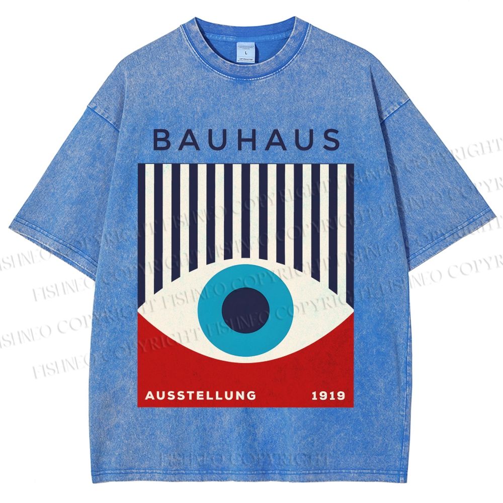 Unisex Bauhaus Geometric Eyes Printed Washed Tee
