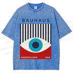 Unisex Bauhaus Geometric Eyes Printed Washed Tee
