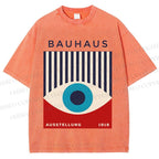 Unisex Bauhaus Geometric Eyes Printed Washed Tee