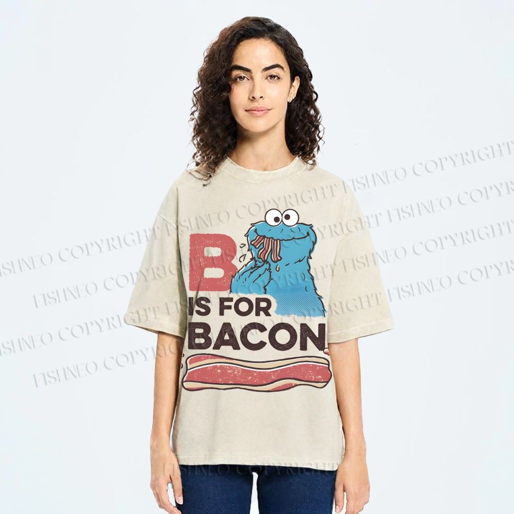 Unisex B Is For Bacon Cookie Monster Printed Washed Tee