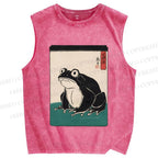 Unisex Japanese Frog Printed Washed Tank Top