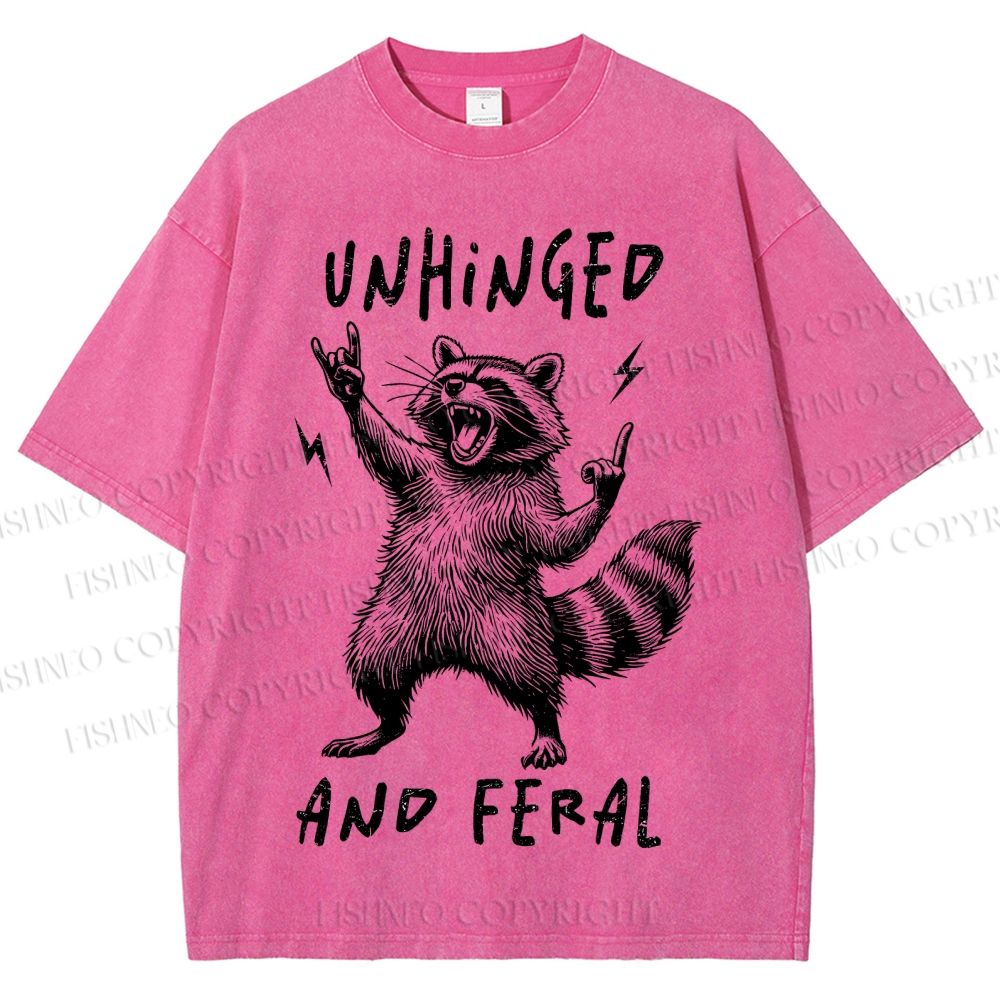 Unisex Unhinged And Feral Raccoon Printed Washed Tee