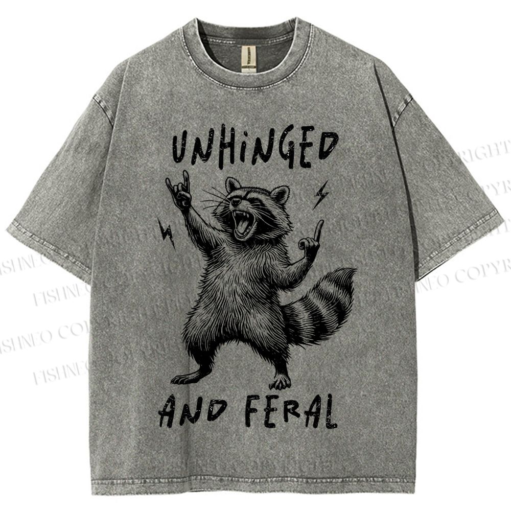 Unisex Unhinged And Feral Raccoon Printed Washed Tee