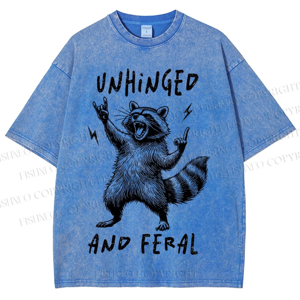Unisex Unhinged And Feral Raccoon Printed Washed Tee