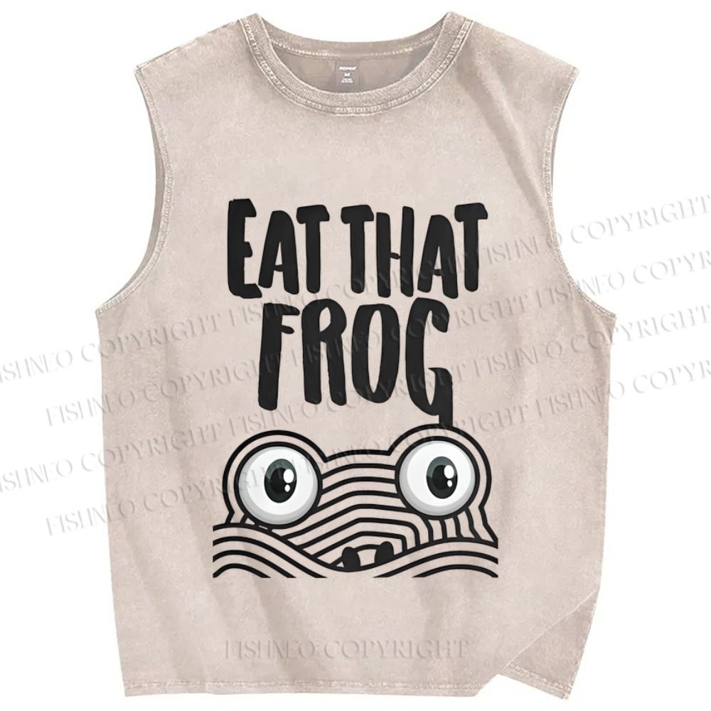 Unisex Eat That Frog Printed Washed Tank Top
