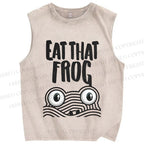 Unisex Eat That Frog Printed Washed Tank Top