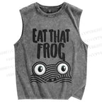 Unisex Eat That Frog Printed Washed Tank Top