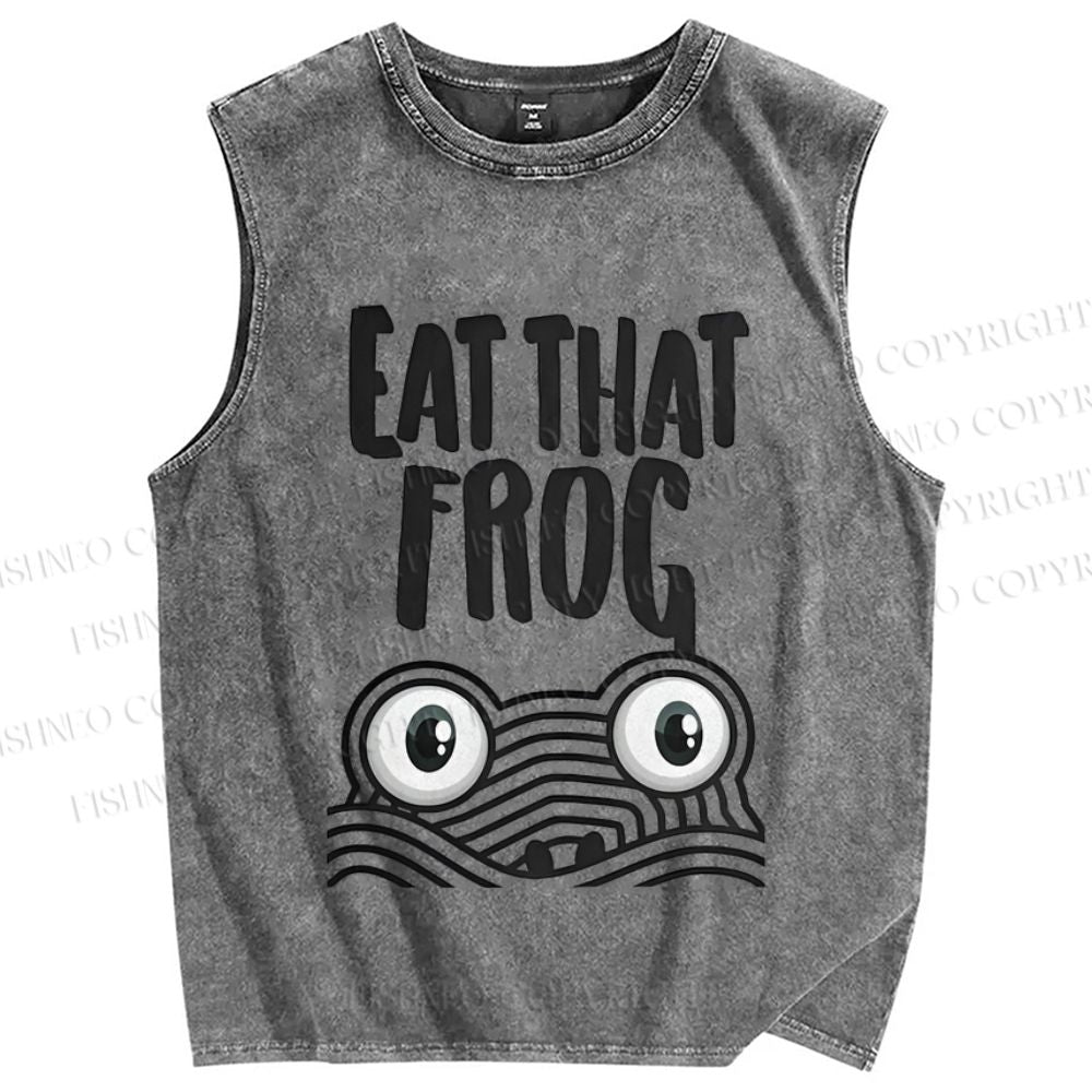 Unisex Eat That Frog Printed Washed Tank Top