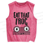 Unisex Eat That Frog Printed Washed Tank Top