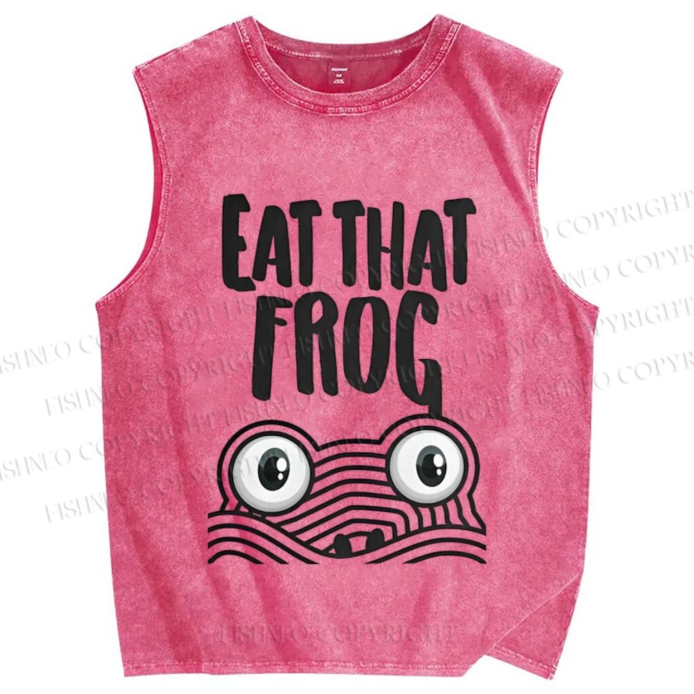 Unisex Eat That Frog Printed Washed Tank Top