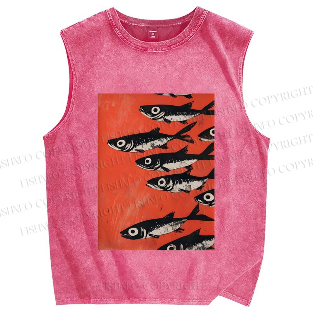 Unisex Vintage Sardines Printed Washed Tank Top