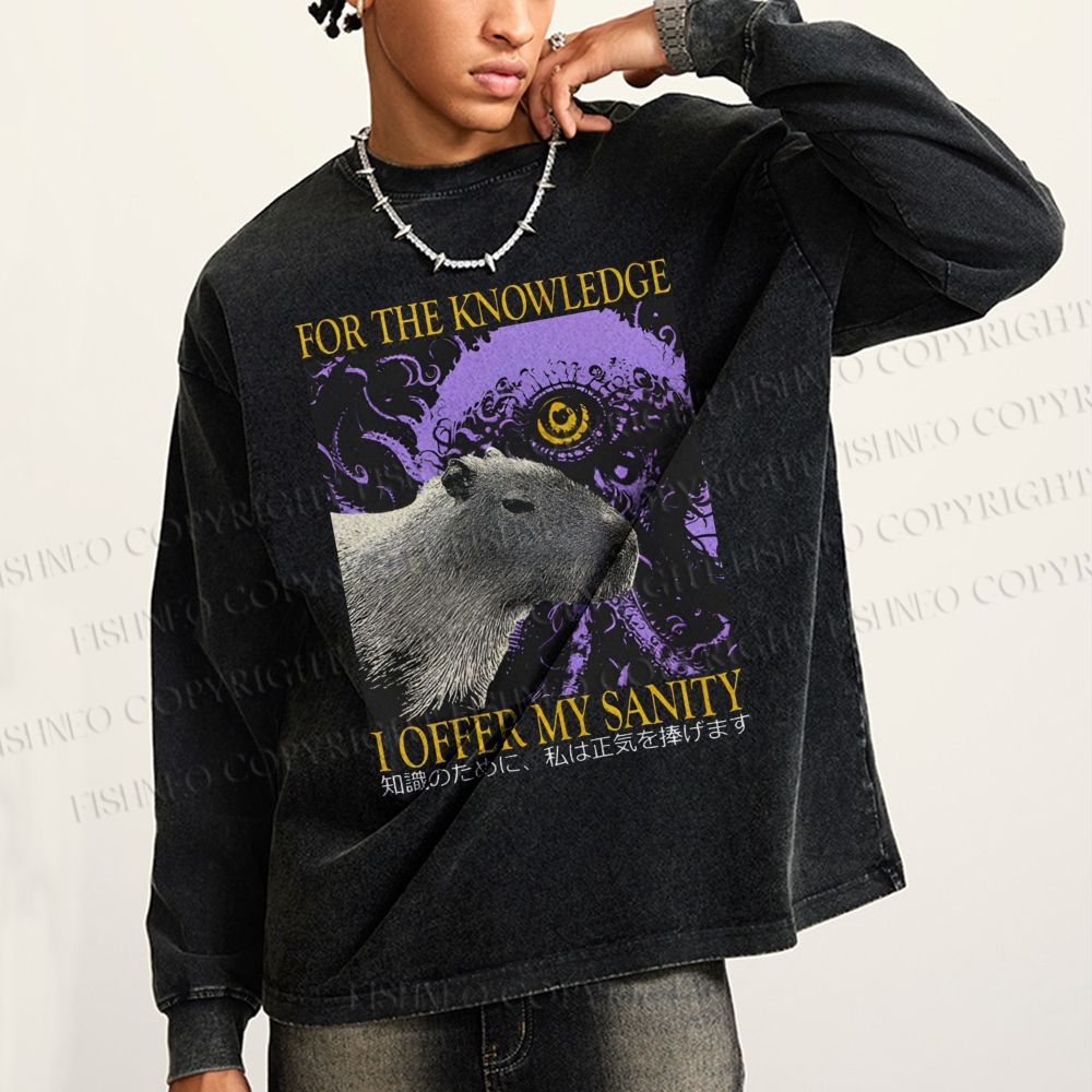 Unisex Casual Washed For The Knowledge I Offer My Sanity Printed Long Sleeve T-shirt