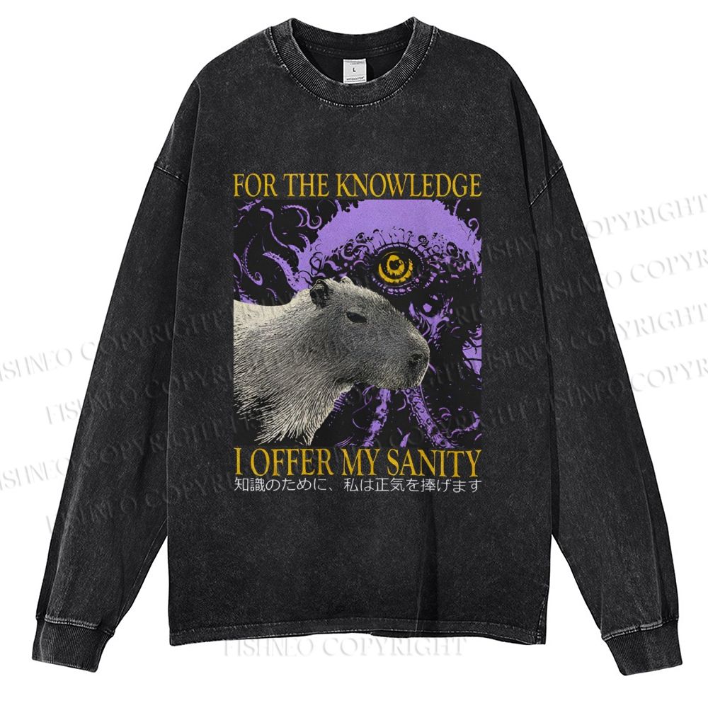 Unisex Casual Washed For The Knowledge I Offer My Sanity Printed Long Sleeve T-shirt