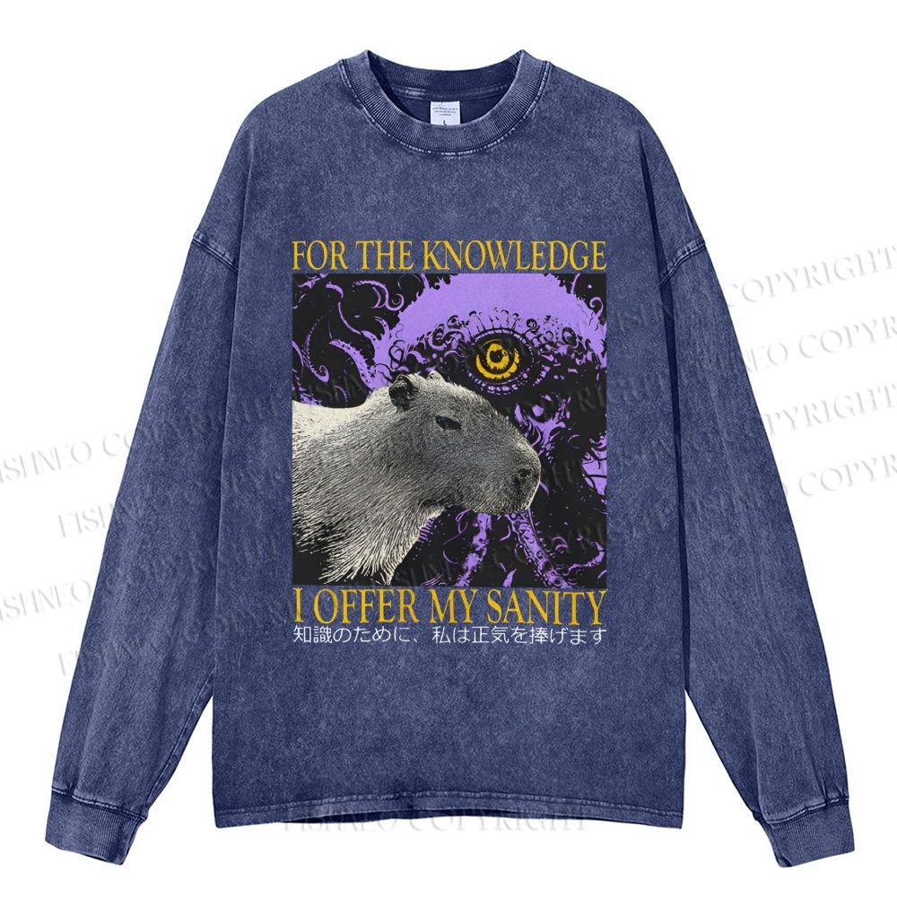 Unisex Casual Washed For The Knowledge I Offer My Sanity Printed Long Sleeve T-shirt