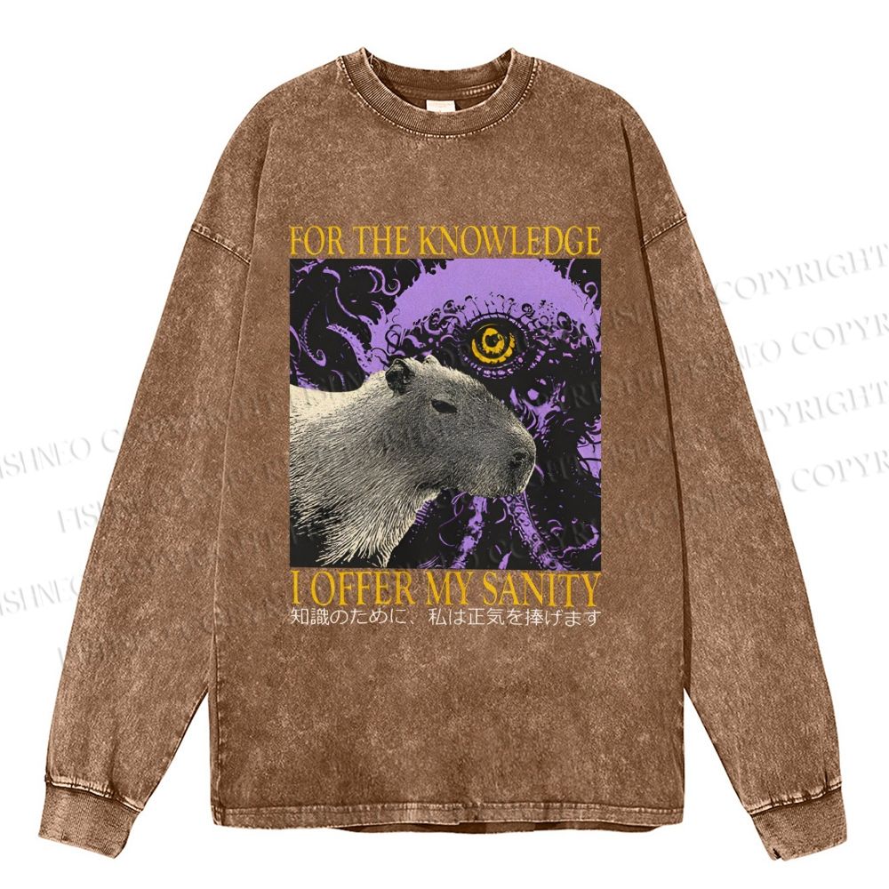 Unisex Casual Washed For The Knowledge I Offer My Sanity Printed Long Sleeve T-shirt