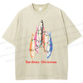 Unisex Sardine Christmas Light Printed Washed Tee
