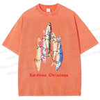 Unisex Sardine Christmas Light Printed Washed Tee