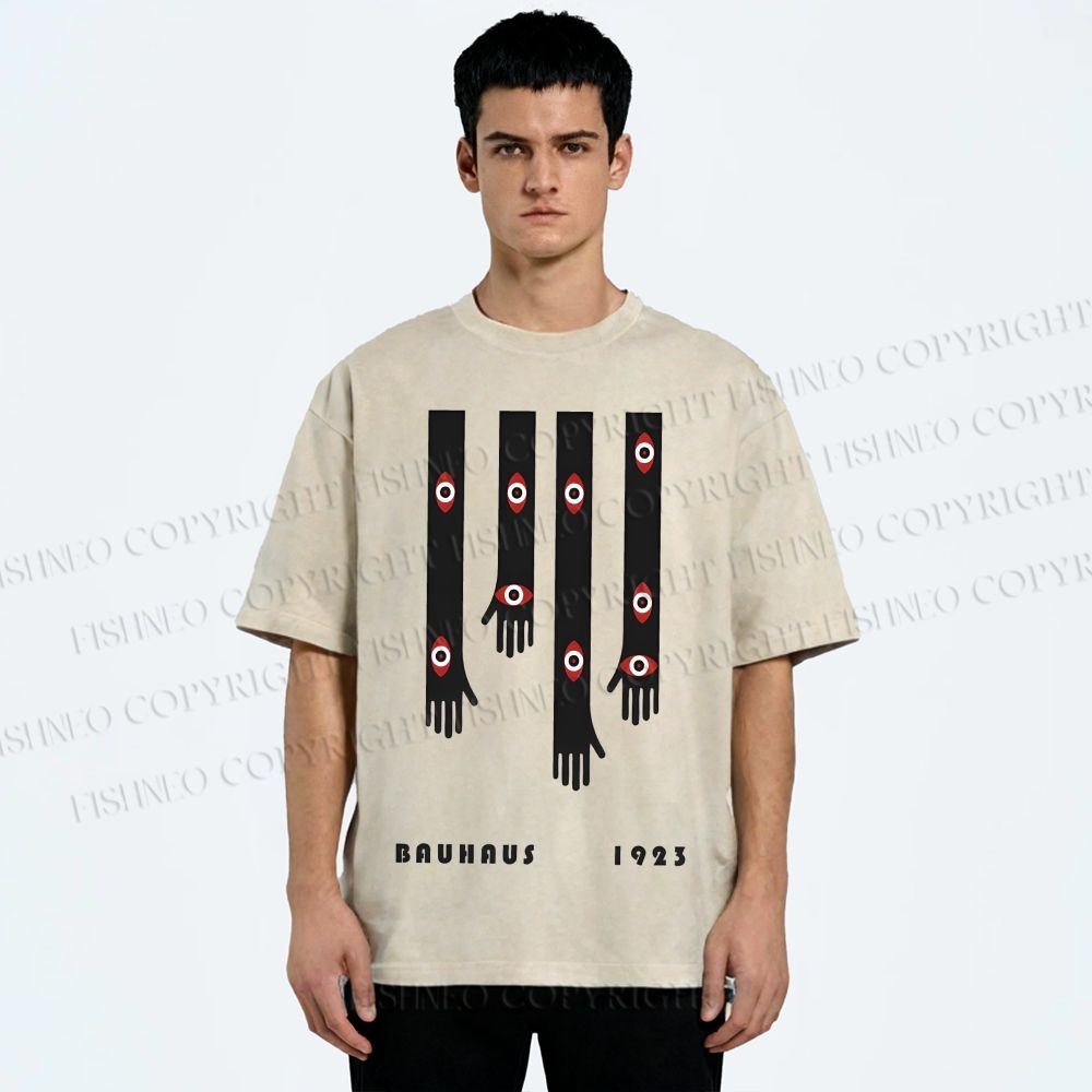 Unisex Bauhaus Art Hand Eyes Printed Washed Tee