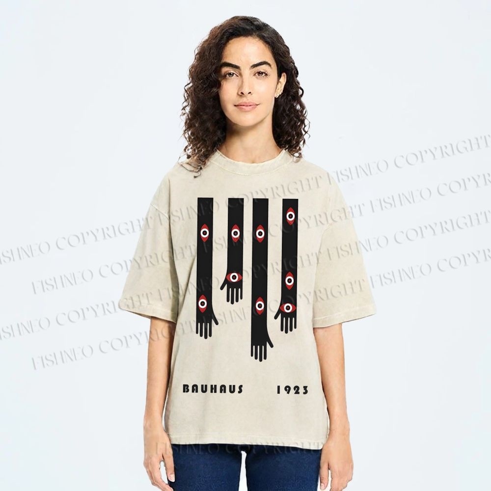 Unisex Bauhaus Art Hand Eyes Printed Washed Tee