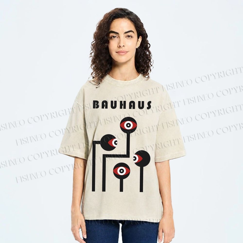 Unisex Bauhaus Geometric Art Eyes Printed Washed Tee