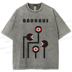 Unisex Bauhaus Geometric Art Eyes Printed Washed Tee