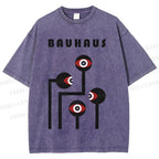 Unisex Bauhaus Geometric Art Eyes Printed Washed Tee