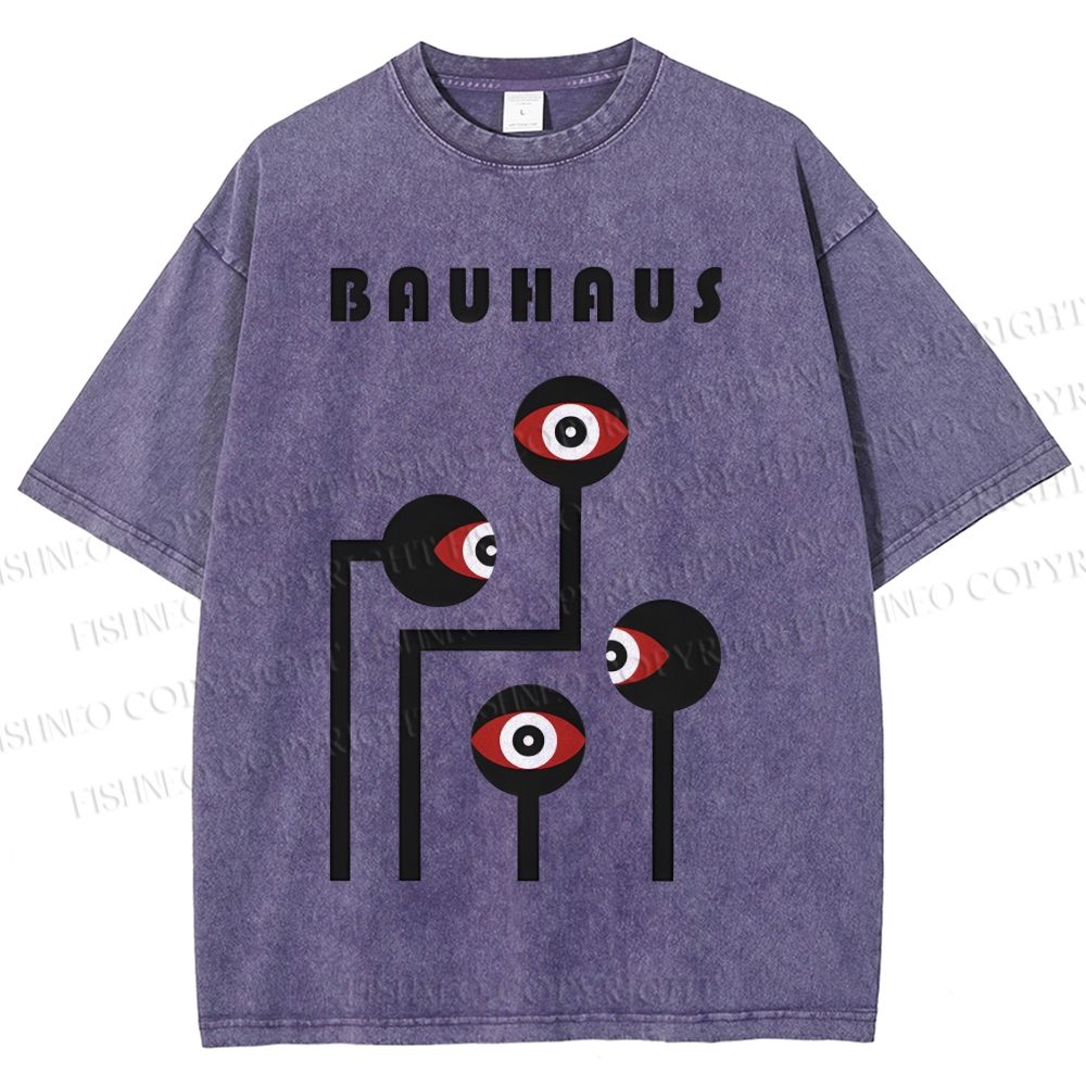 Unisex Bauhaus Geometric Art Eyes Printed Washed Tee