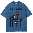 Unisex Bauhaus Geometric Art Eyes Printed Washed Tee