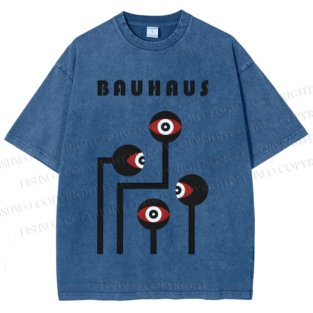Unisex Bauhaus Geometric Art Eyes Printed Washed Tee