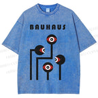 Unisex Bauhaus Geometric Art Eyes Printed Washed Tee
