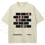 Unisex Bauhaus Geometric Eyes Printed Washed Tee