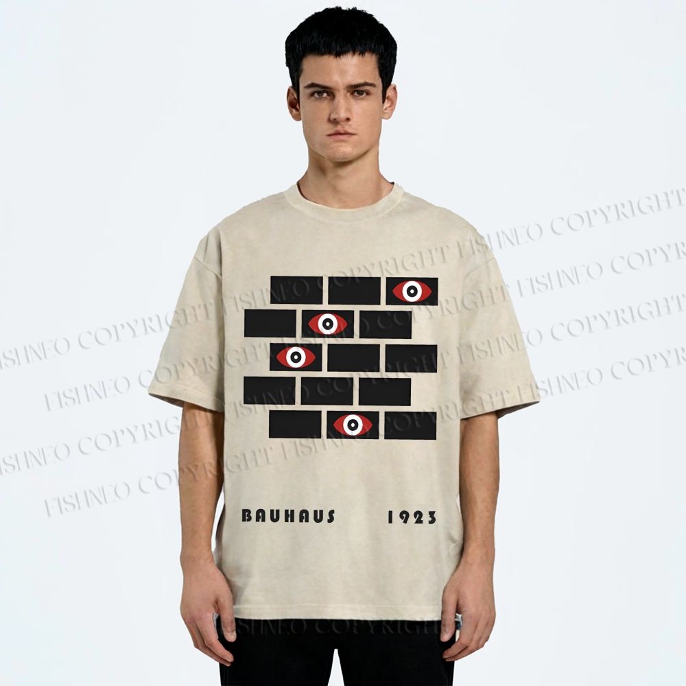 Unisex Bauhaus Geometric Eyes Printed Washed Tee