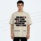 Unisex Bauhaus Geometric Eyes Printed Washed Tee